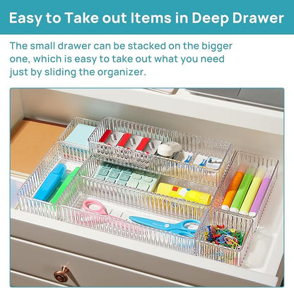 Vtopmart 7 PCS Clear Drawer Organizers Bins, 4-Size Stackable Makeup and Vanity - Image 4