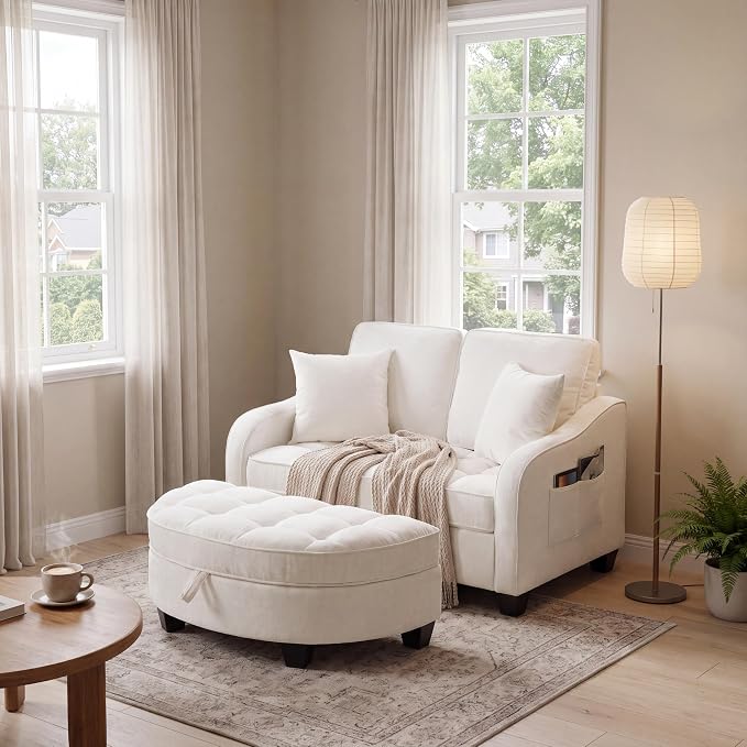 ERYE Chenille Tufted Loveseat Sofa and Ottoman Set, Tufted Recliner Sleeper - Image 3
