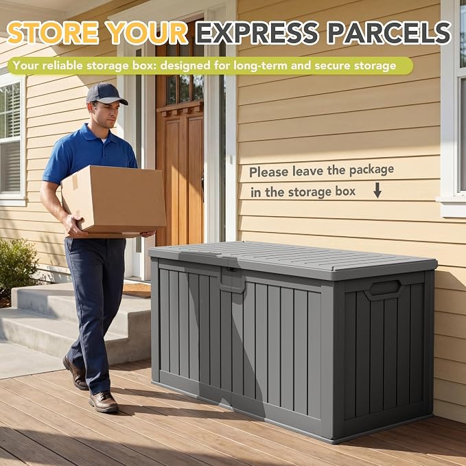 240 Gallon HDPE Deck Box Outdoor Indoor Waterproof Storage Box - Image 4