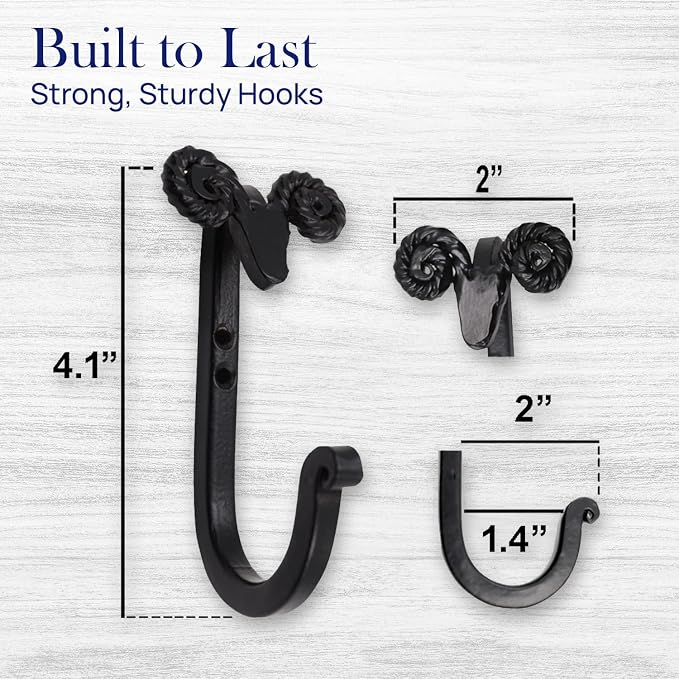 The Metal Magician Sheep Headed Iron Hooks Wall Mount Black Hanger Set of 3 - Image 5