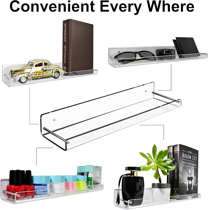 AMT 2 Pack Acrylic Floating Shelves, Bookshelves, Invisible Display - Image 6