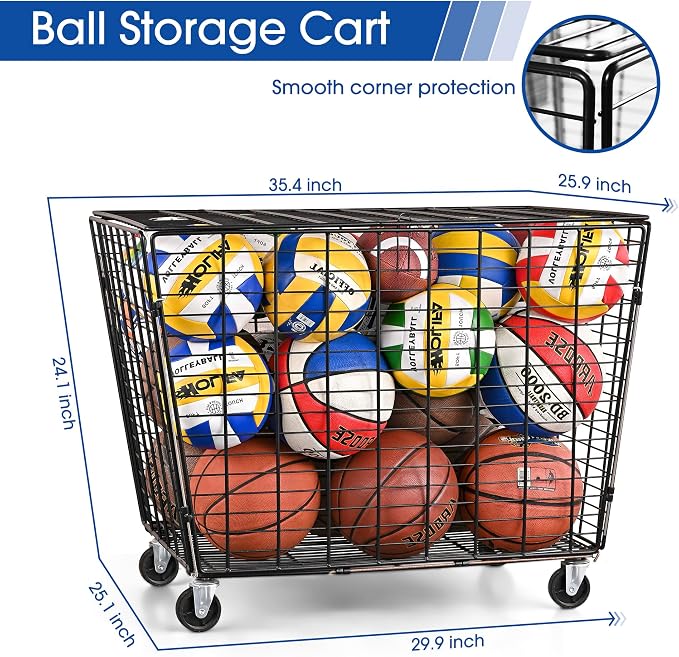 Mythinglogic Rolling Ball Storage Cart, Ball Storage Bin - Image 2