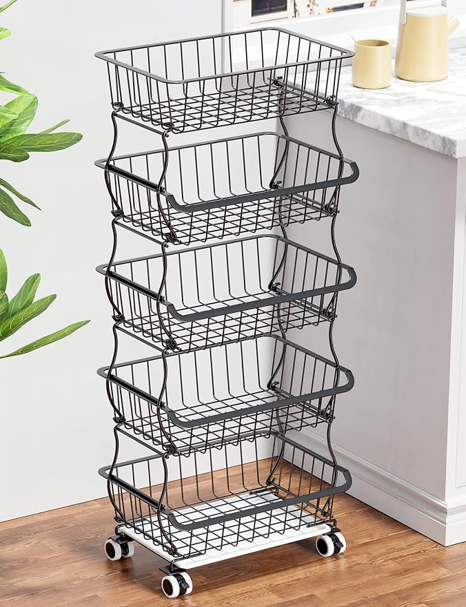5 Tier Fruit Basket for Kitchen, Stackable Bins Wire Rack - Image 8