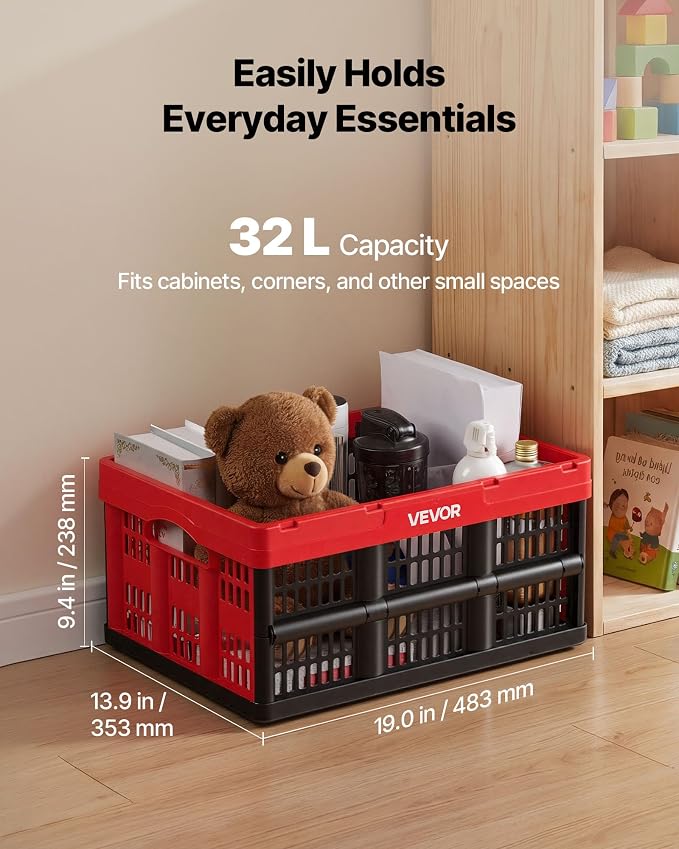 VEVOR Plastic Collapsible Storage Bins, 32L 3 Packs, Stackable Folding Storage - Image 3