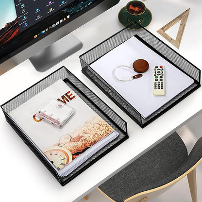 2 Pack Wire Mesh Letter Trays 12.8"x10"x2.9", Stackable Paper Tray Organizer - Image 8