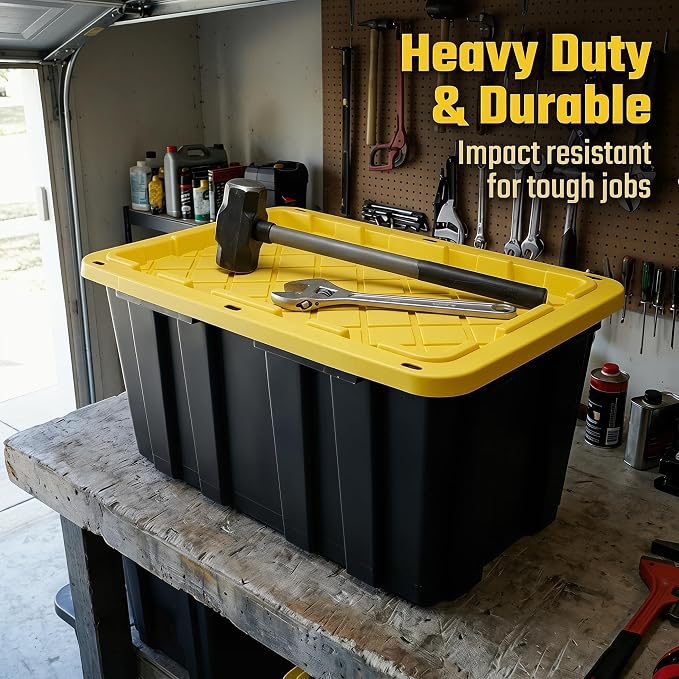 40 Gallon Stackable Lidded Plastic Storage Bins, 2 Pack Black Yellow | Snap - Image 6