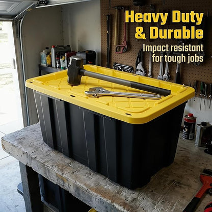 40 Gallon Stackable Lidded Plastic Storage Bins, 2 Pack Black Yellow | Snap - Image 6