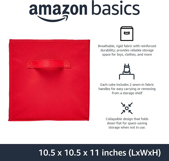 Amazon Basics Cube Organizer Storage Bins Handles, Collapsible Fabric, - Image 2