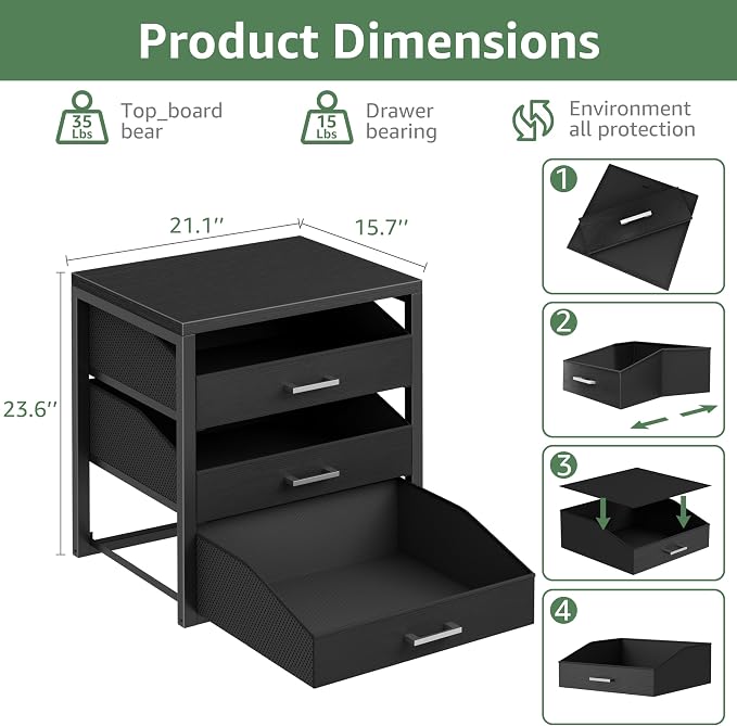 BOLUO Closet Drawers Black 3 Drawer Dresser - Image 2