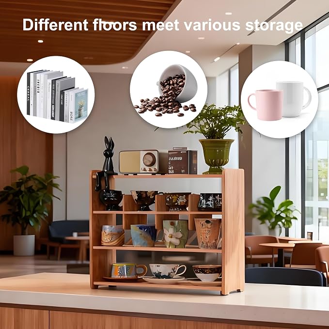 Coffee Cup Holder for Countertop Walnut Wood Coffee Mugs Holder for Kitchen Mug - Image 4