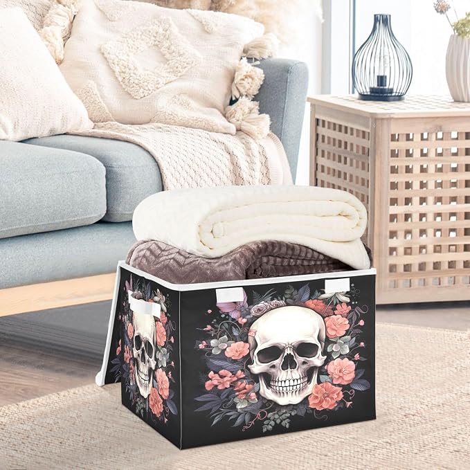 Skull Storage Bins with Lids and Carrying Handle, Foldable Storage Boxes - Image 5