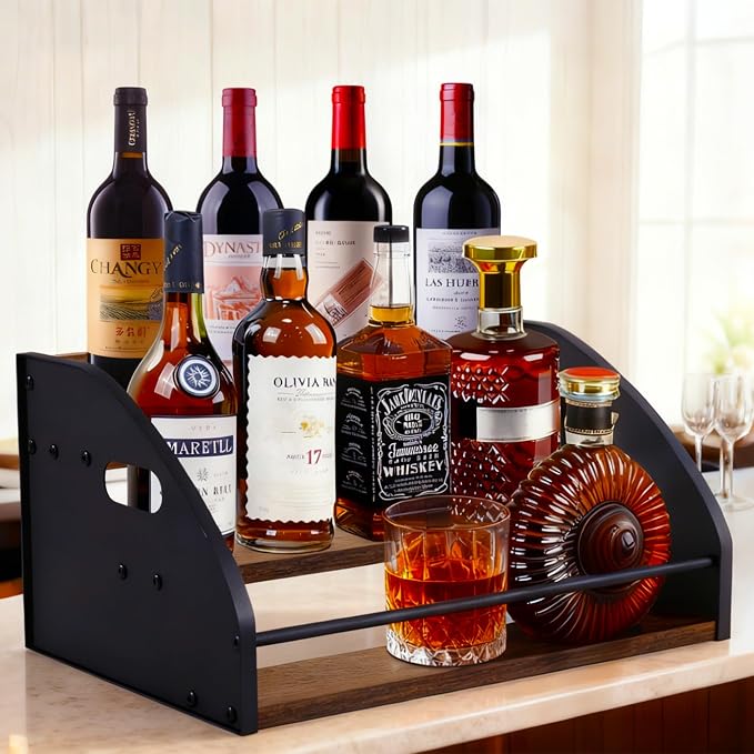 3-Tier Liquor Bottle Display Shelf, Exquisite Metal Design, Extra Large Bar by STAEVER
