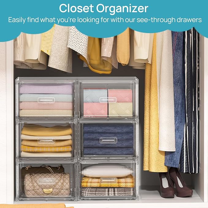 Vtopmart 2 Pack 15QT Clear Stackable Storage Drawers, Easily Assemble Closet - Image 4