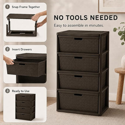 Wide 4-Drawer Plastic Storage Tower, Decorative Organizer Chest, BPA-free - Image 5