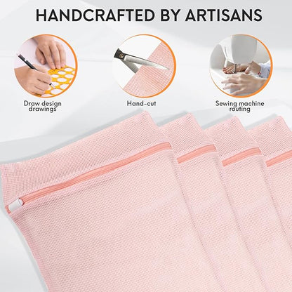 4-Piece Pink Medium Durable Organic Cotton Mesh Laundry Bags - Image 3