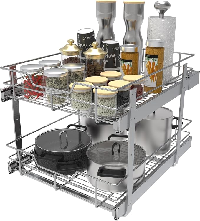 2 Tier Pull Out Cabinet Organizer 18" W X 22" D, Slide Out Drawers - Image 6