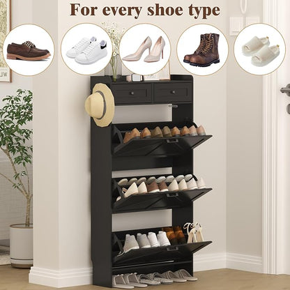 Thacuok Shoe Cabinet with 3 Flip Drawers & 2 Storage Drawers, Rustic Farmhouse - Image 8