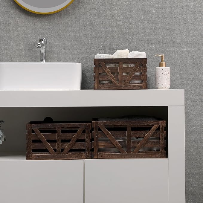 Nested Wooden Storage Crates Set of 3, Farmhouse Decorative Boxes - Image 5