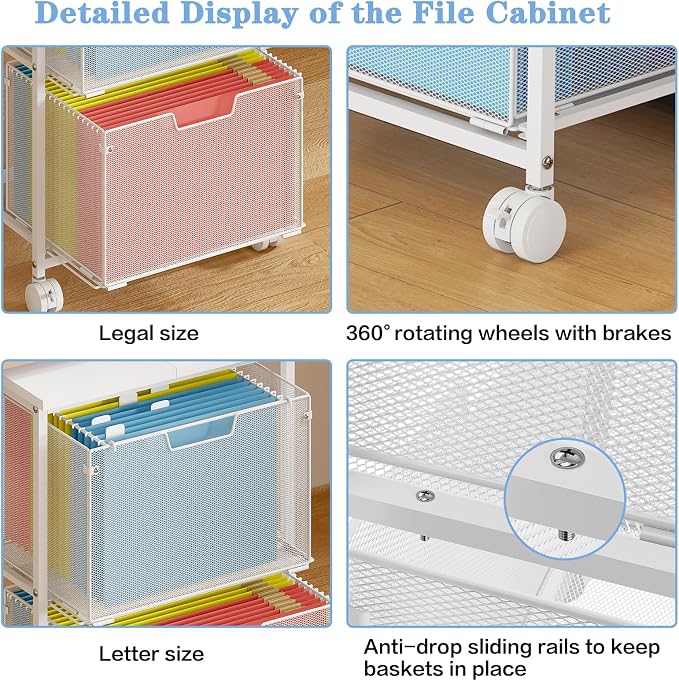 Sbanmao Letter/Legal Rolling File Cabinet, Rolling File Cart - Image 9