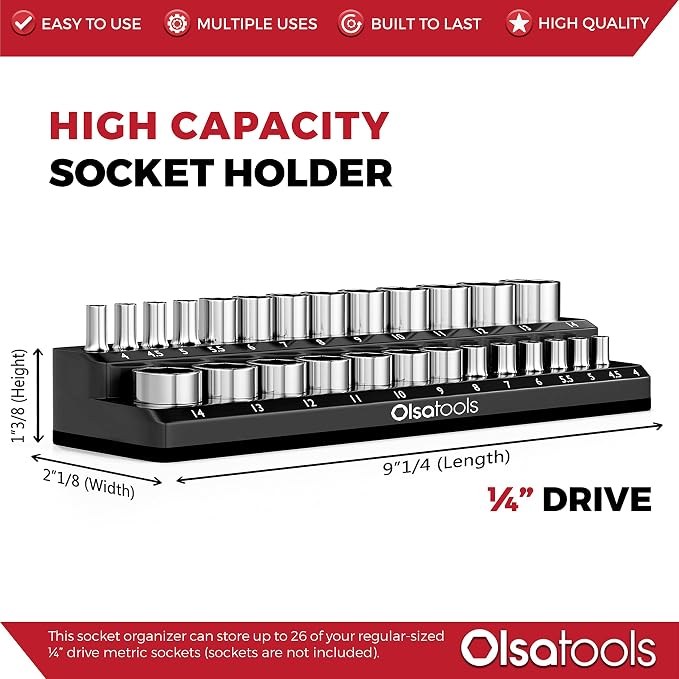 Olsa Tools Magnetic Socket Holder | 1/4-inch Drive | Metric | Black | Holds 26 - Image 3