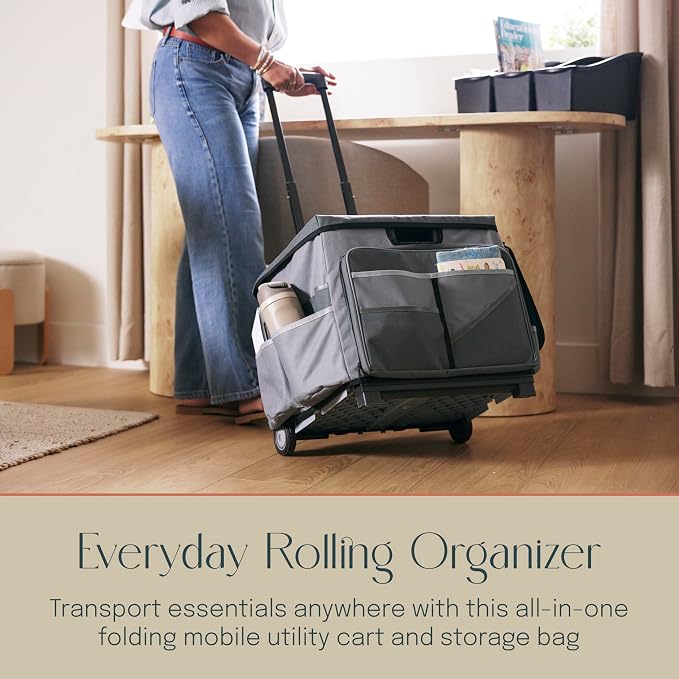 Mobile Utility Cart with Storage Organizer Bag, Rolling Cart, Dark Grey/Grey - Image 3