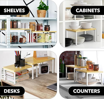 Simple Houseware Stackable Cabinet Counter Shelf Wooden Surface, Oak | - Image 7