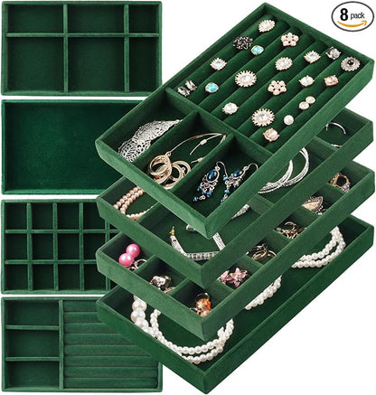 Jewelry Drawer Organizer, 8 Set of Stackable Velvet Organizer Tray, Drawer by ERLSTE