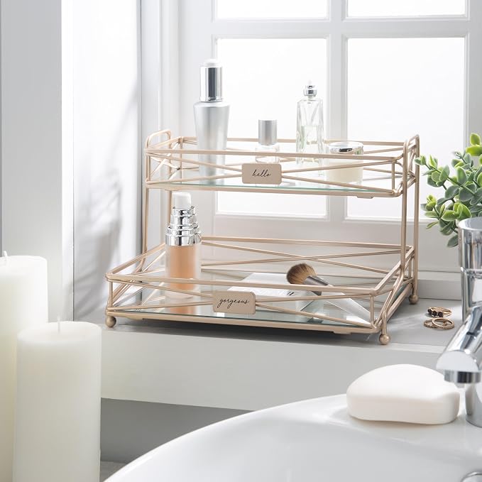 Home Details Satin Gold 2 Tier Vanity Tower - Image 4