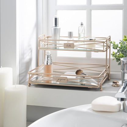 Home Details Satin Gold 2 Tier Vanity Tower - Image 4