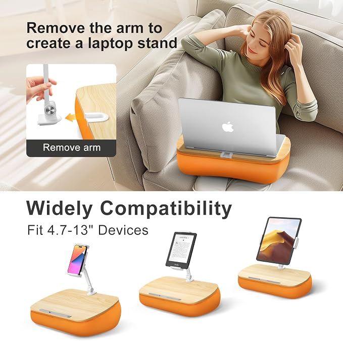 Cozy Kindle Pillow Stand with 360° Adjustable Tablet Holder, Wooden Panel - Image 2