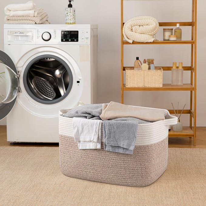 65L Large Storage Basket, Cotton Rope Woven Blanket Basket, Toy Storage - Image 7