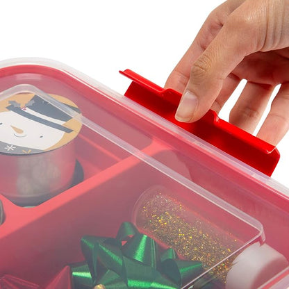 Simplify 5 Compartment Gift Supply Storage Box | 2 Tier Box | Red | Clear Top - Image 6