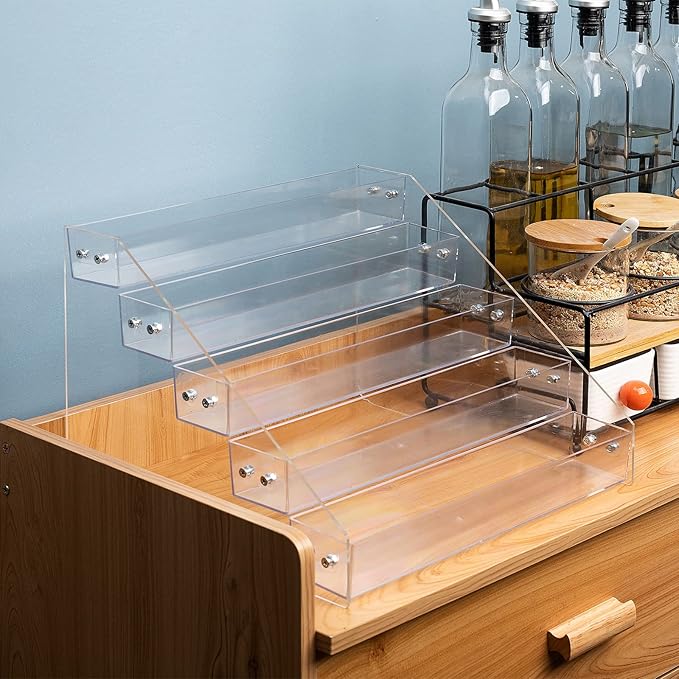 Acrylic Spice Rack, Tiered Spice Rack Shelf Seasoning Organizer - Image 5