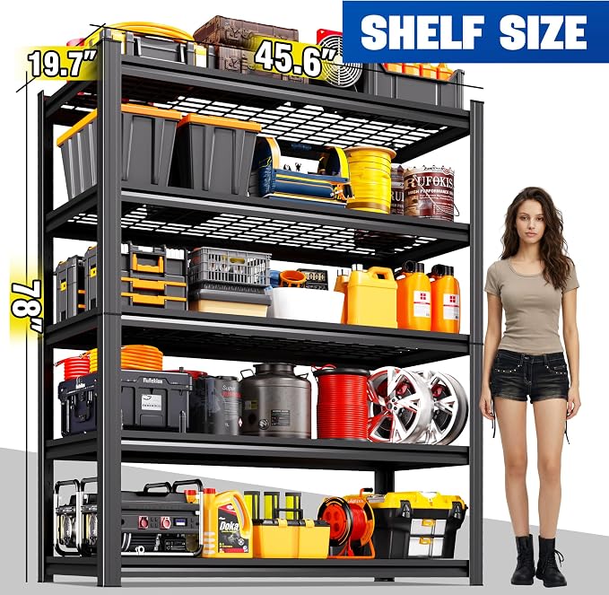 6 Pack Garage Shelving 5-Tier Heavy Duty Storage Shelves, Tool-Free Adjustable - Image 2