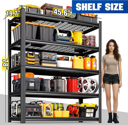 6 Pack Garage Shelving 5-Tier Heavy Duty Storage Shelves, Tool-Free Adjustable - Image 2