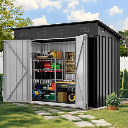 DWVO 9' x 4' Outdoor Storage Shed, Lockable Double Doors, Sloped Roof, by DWVO