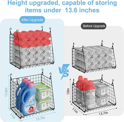 3-Pack Extra-Tall 13.6'' Hanging Laundry Basket Organizer, Foldable Wire Shelf - Image 2