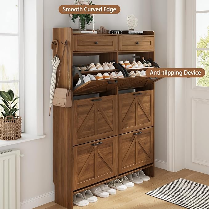 Shoe Cabinet with 6 Flip Drawers & 2 Top Drawers, Hidden Slim Shoe Rack - Image 5