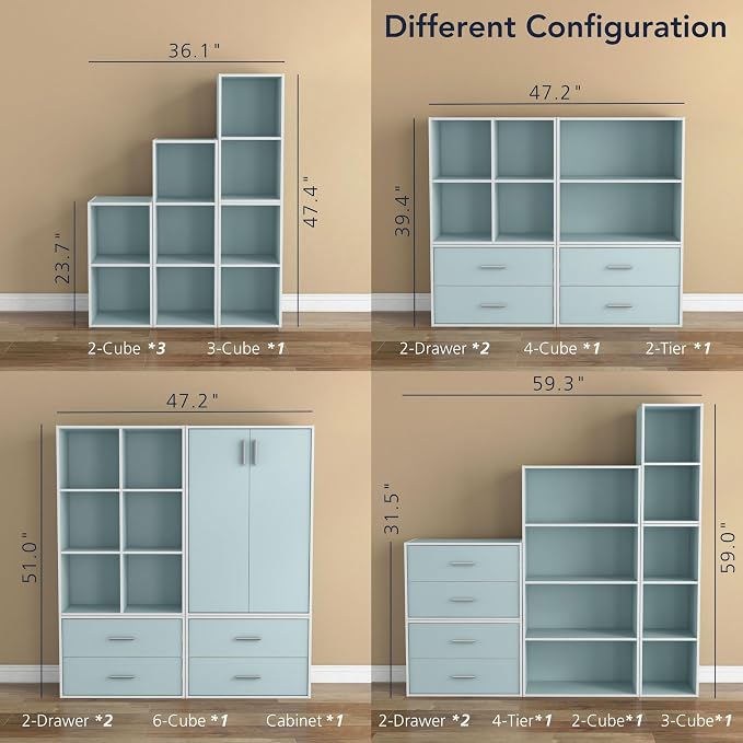 Homes: Inside + Out Apexa 3-Tier Cube Storage Organizer Shelves, Stackable Wood - Image 11