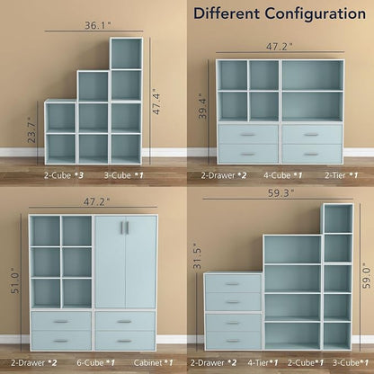 Homes: Inside + Out Apexa 3-Tier Cube Storage Organizer Shelves, Stackable Wood - Image 11