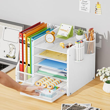 Marbrasse Desk Organizer with File Holder, 5-Tier Paper Letter Tray Organizer - Image 6