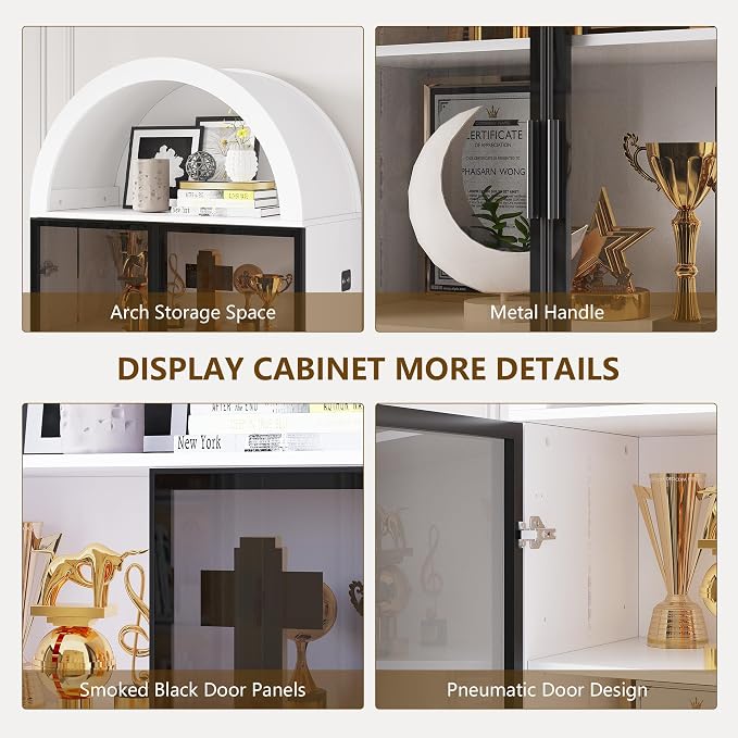 Display Cabinet with Doors and Adjustable Shelves, 6 Tier Bookcase - Image 6