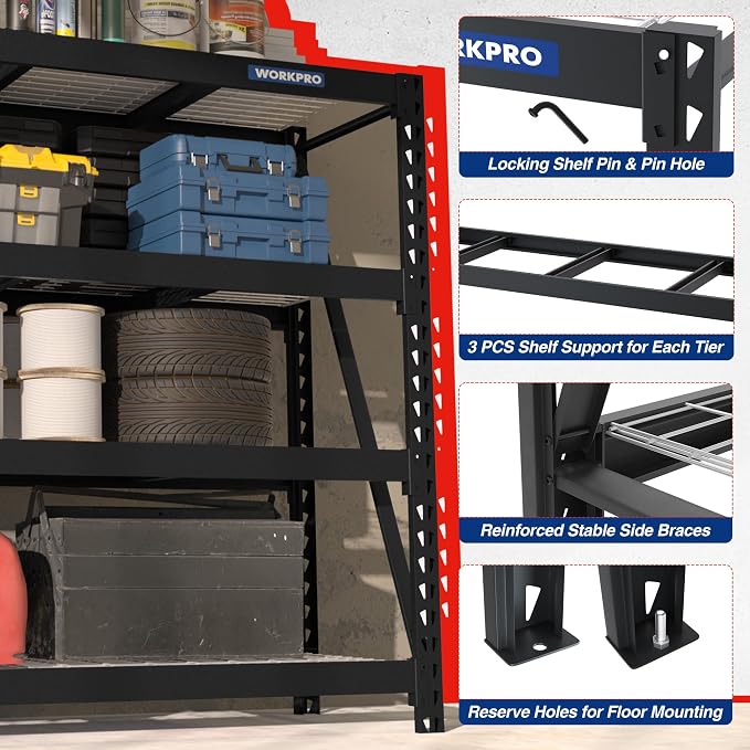 WORKPRO Garage Shelving, 7200 LBS Load, Heavy Duty Metal Shelving - Image 5