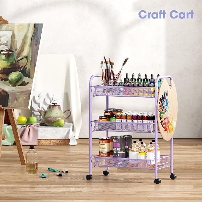 TOOLF 3-Tier Metal Rolling Cart, Mesh Wire Easy Assemble Utility Cart, Storage - Image 9