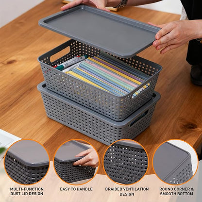 Plastic Storage Baskets With Lid, Storage Bins - Image 4