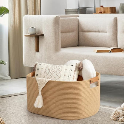 danpinera Large Blanket Basket for Living Room, 72 L Woven Cotton Rope Baskets - Image 4