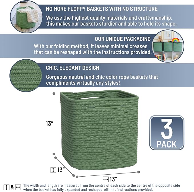 NaturalCozy 13 Inch Cube Storage Bins Cotton Rope Woven Baskets - Image 2