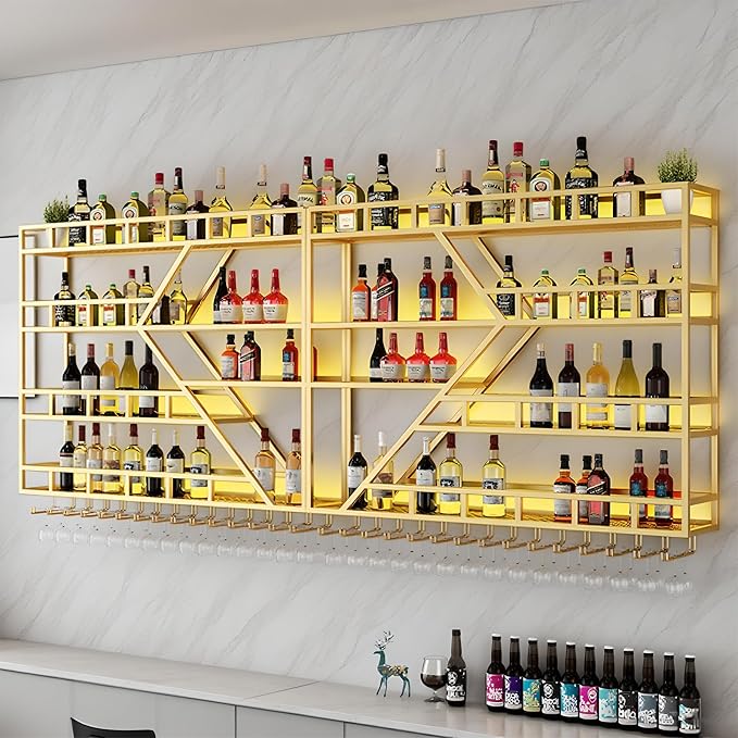 63in Metal Wine Rack Wall Mounted, Modern Wine Storage Rack Wall Mounted by AMHRICHO