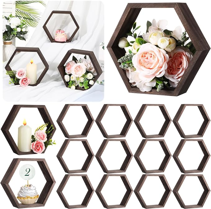 Barydat 12 Pcs 8 Inch Hexagon Shelves Wedding Table Decorations Hexagon Wood by home
