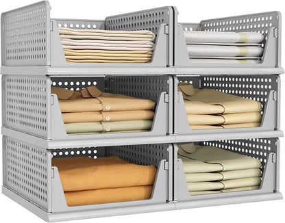 Pinkpum 6 Pack Closet Organizer Storage Bins Stackable Plastic Drawer Shelf | by Pinkpum